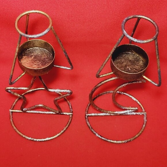 Metal Star Moon Tea Light Candle Holder Set of 2 - Picture 2 of 10